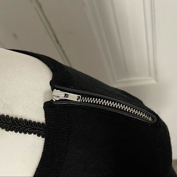 The Kooples Black Merino Wool Sweater with Lambskin Zebra Print Pocket. Size S - Picture 8 of 10